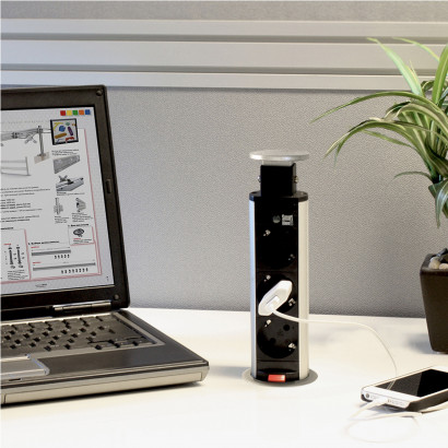 Einbausteckdose Axessline PopUp - 3 Steckdosen, Ø60 mm