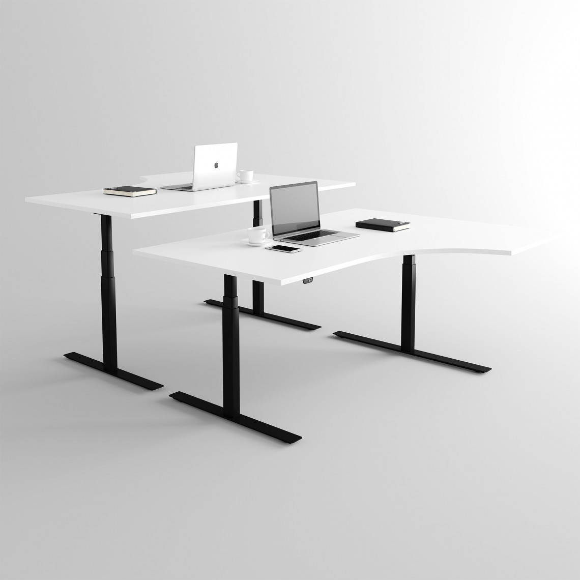 Hohenverstellbarer Schreibtisch In Eckform Schwarz Weiss Premium