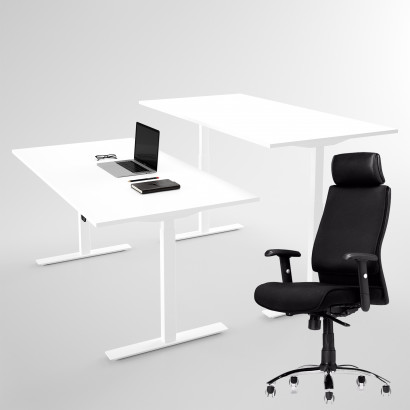 AS6000, kontorsstol + höj- och sänkbart skrivbord vitt 100x60 cm - Komplett arbetsplats