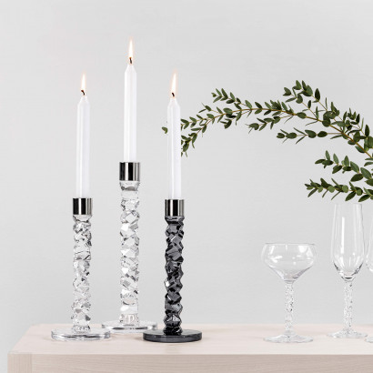 Orrefors Kerzenständer Carat , anthrazit, 242 mm hoch