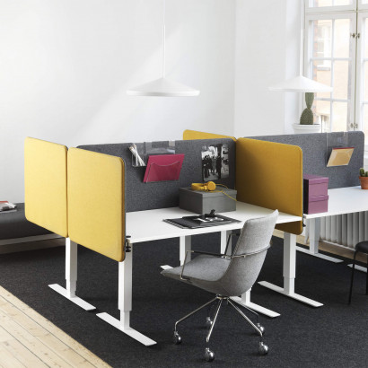 Softline 30 Tischtrennwand hängend - Komplettpaket, gelb, 160x65 cm