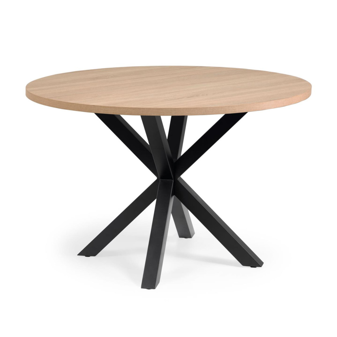 Spisebord A.R - Rund bordplade, Design Melaminskiva med träfinish / Svarta stålben