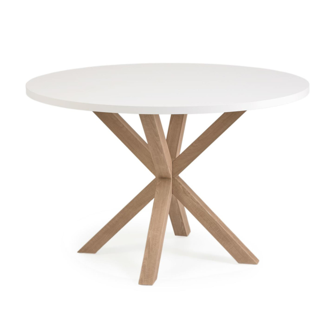 Spisebord A.R - Rund bordplade, Design Vit melaminskiva / Stålben med träfinish
