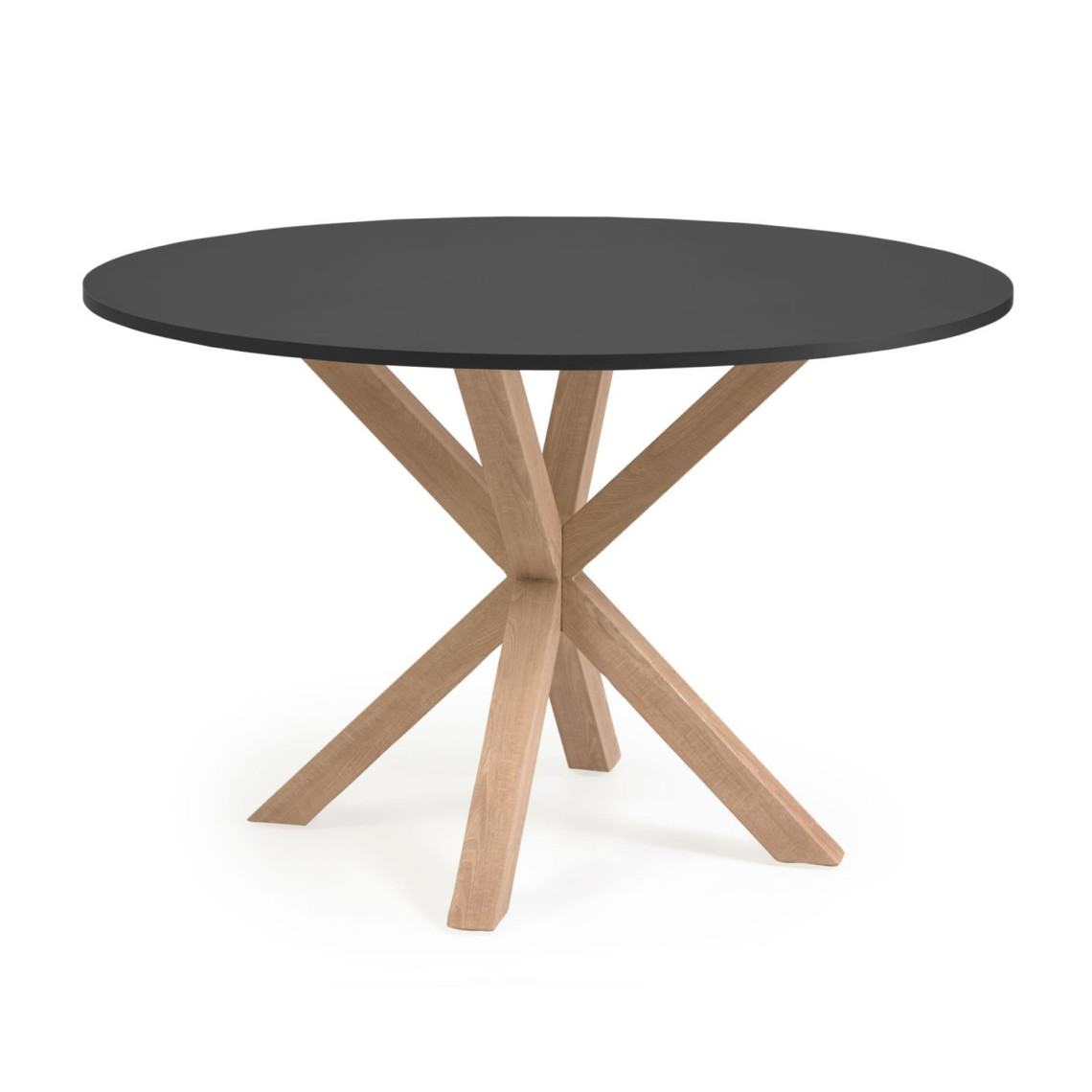 Spisebord A.R - Rund bordplade, Design Svart MDF-skiva / Stålben med träfinish