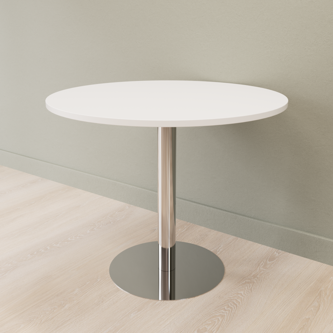 Cafébord Rundt, Størrelse Ø70 cm, Bordplade Hvid, Stativ Krom