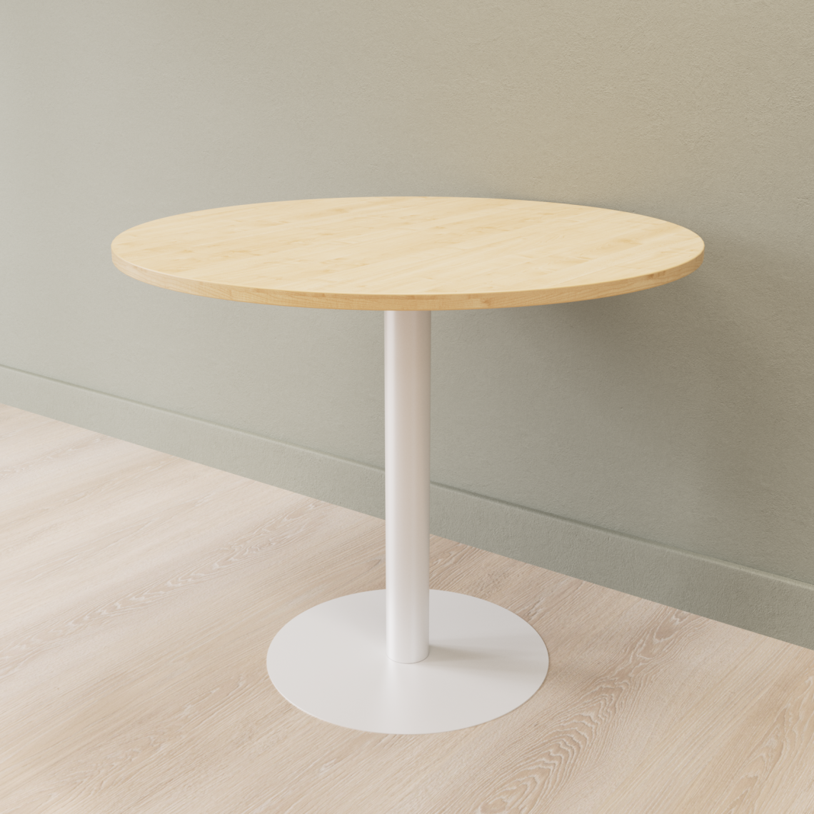 Cafébord Rundt, Størrelse Ø70 cm, Bordplade Birk, Stativ Hvid