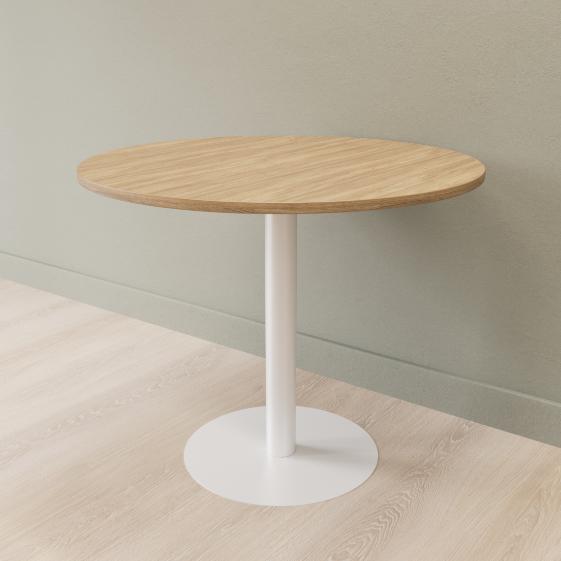 Cafébord Rundt, Størrelse Ø70 cm, Bordplade Eg, Stativ Hvid