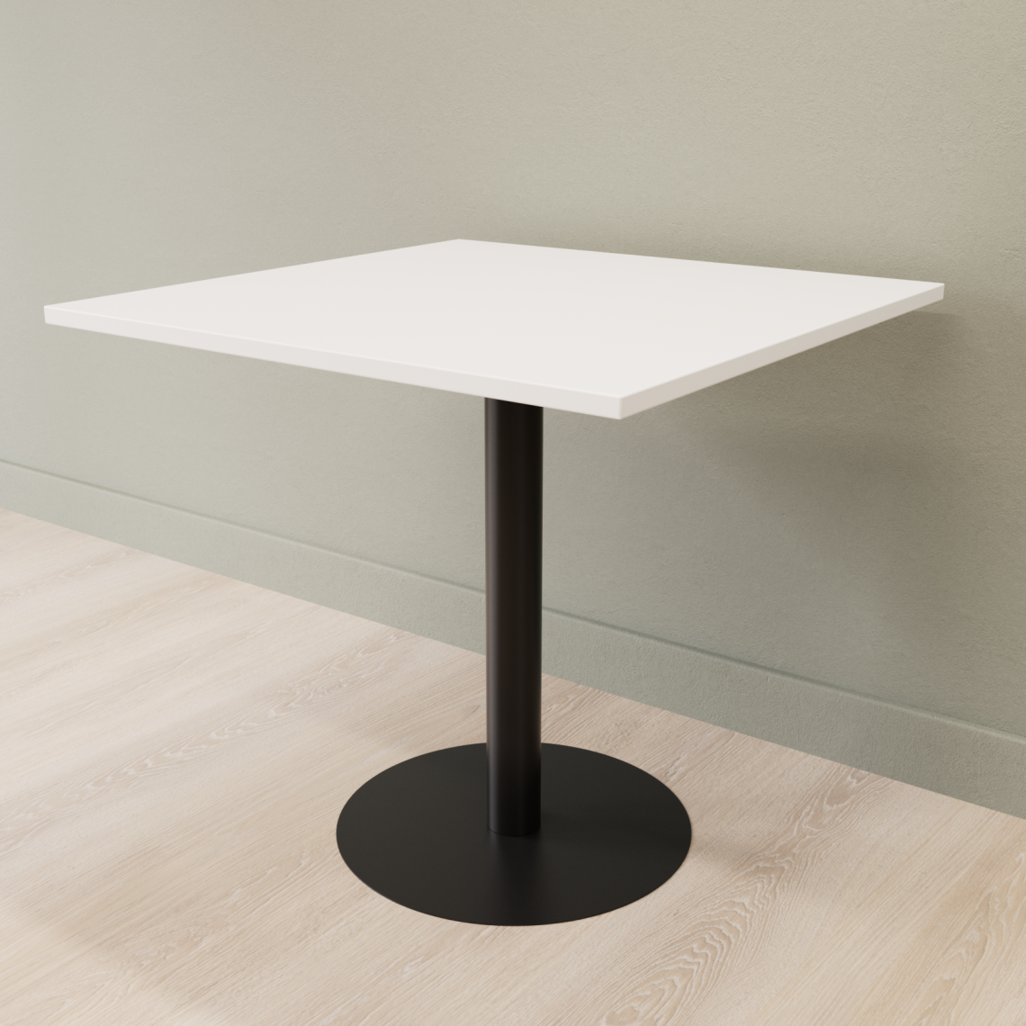 Cafebord med firkantet bordplade og rund fod, Størrelse 60 x 60 cm, Bordplade Hvid, Stativ Sort