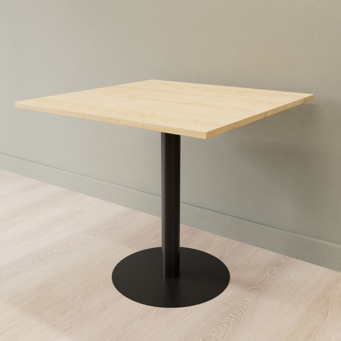 Cafebord med firkantet bordplade og rund fod, Størrelse 60 x 60 cm, Bordplade Birk, Stativ Sort