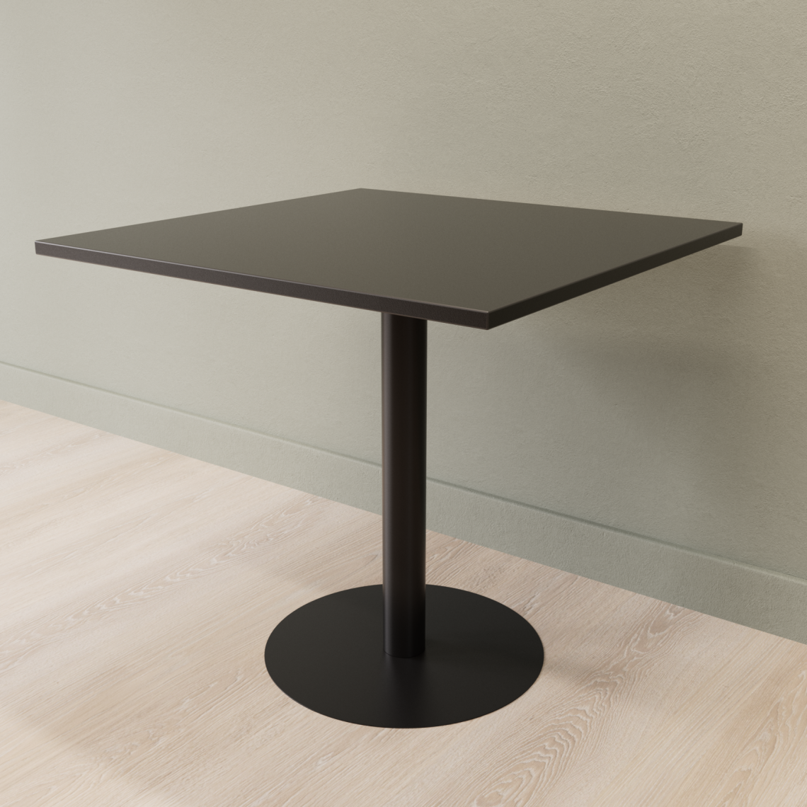 Cafebord med firkantet bordplade og rund fod, Størrelse 60 x 60 cm, Bordplade Sort, Stativ Sort