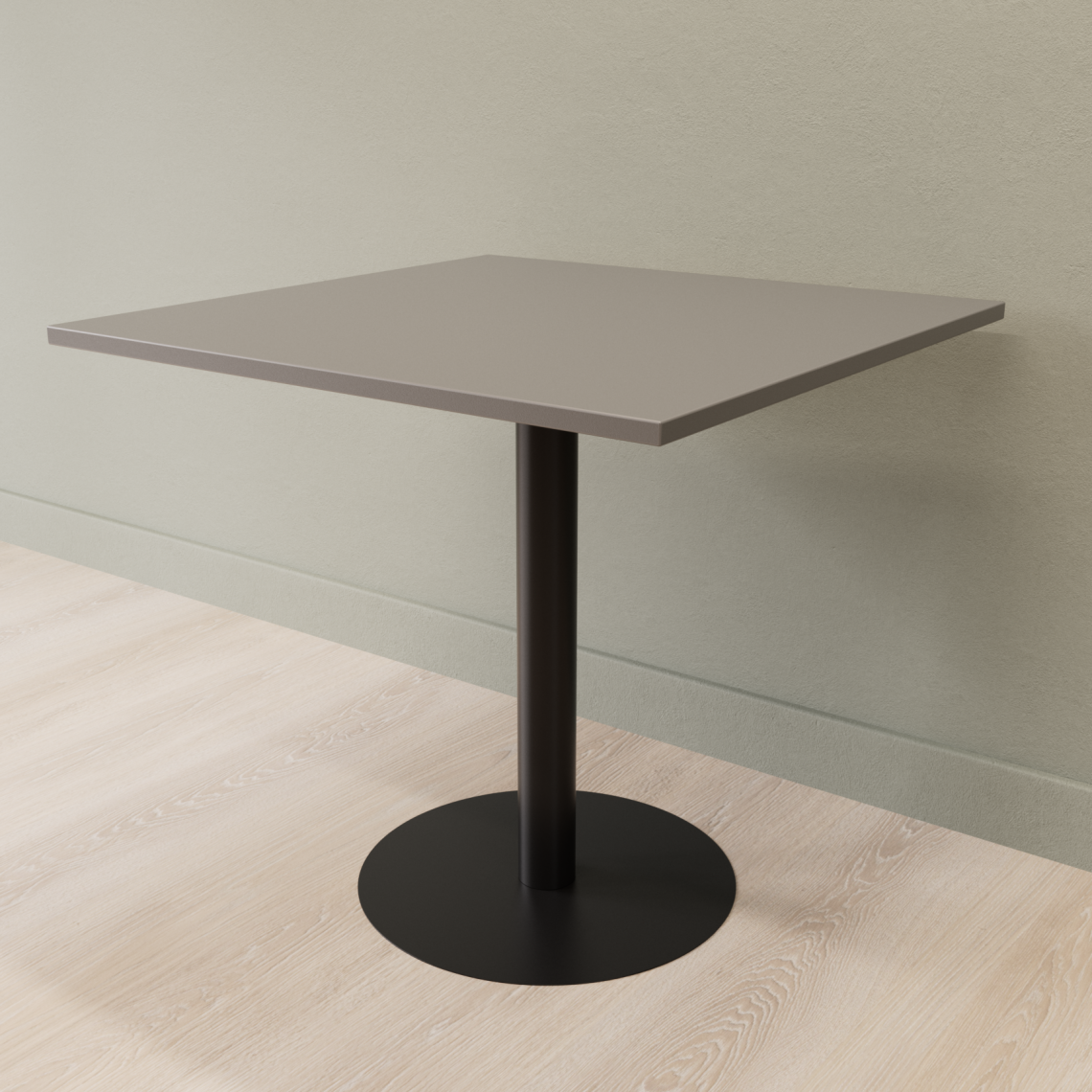 Cafebord med firkantet bordplade og rund fod, Størrelse 60 x 60 cm, Bordplade Mørkegrå, Stativ Sort