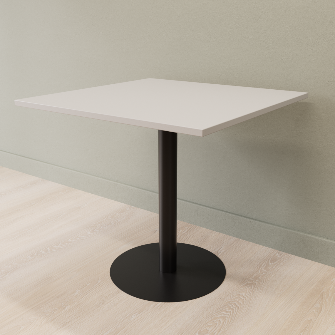 Cafebord med firkantet bordplade og rund fod, Størrelse 60 x 60 cm, Bordplade Lysegrå, Stativ Sort