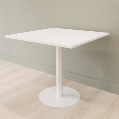 Cafebord med firkantet bordplade og rund fod