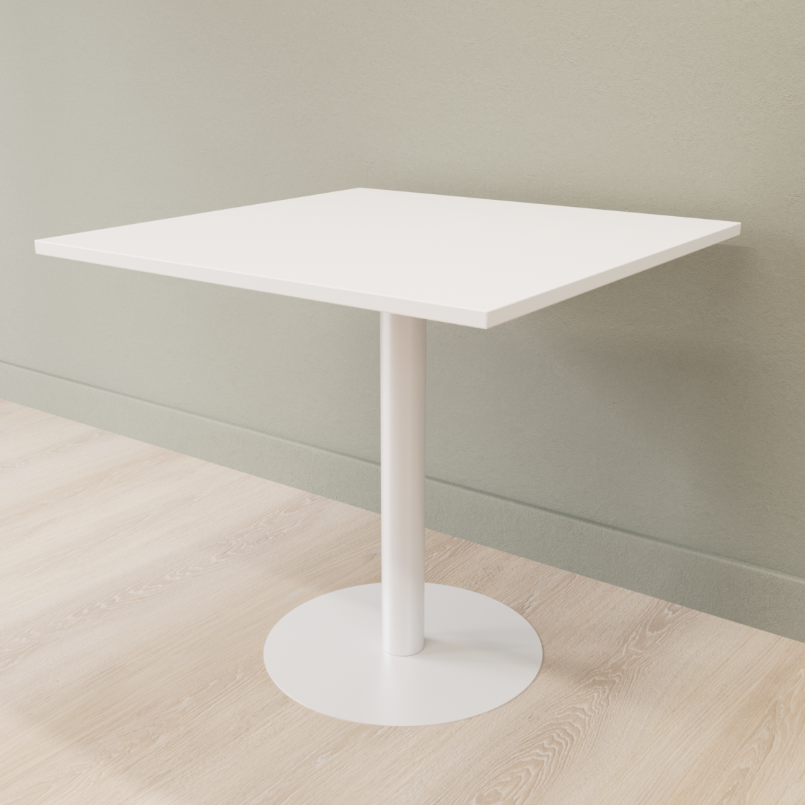 Cafebord med firkantet bordplade og rund fod, Størrelse 60 x 60 cm, Bordplade Hvid, Stativ Hvid