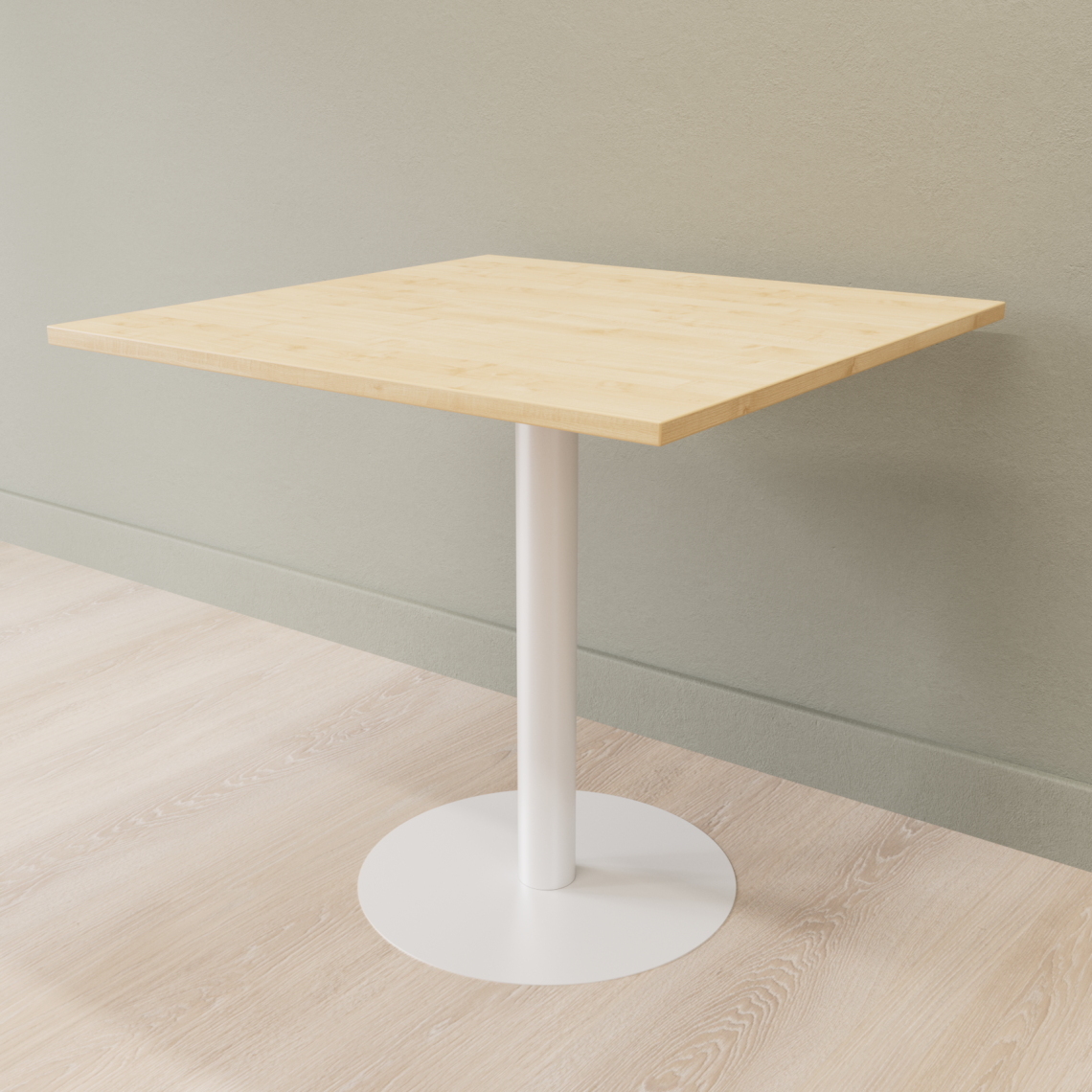 Cafebord med firkantet bordplade og rund fod, Størrelse 60 x 60 cm, Bordplade Birk, Stativ Hvid