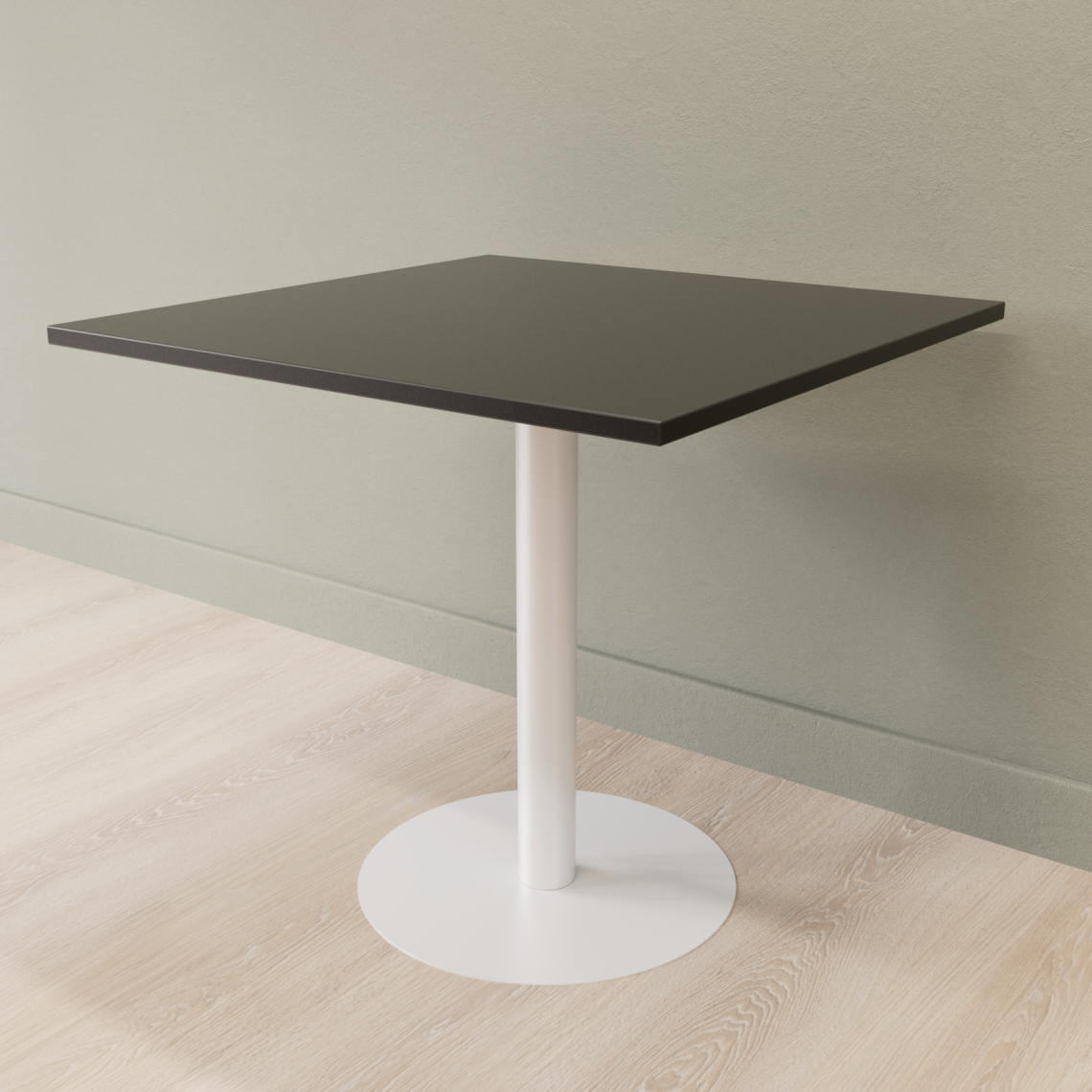 Cafebord med firkantet bordplade og rund fod, Størrelse 60 x 60 cm, Bordplade Sort, Stativ Hvid