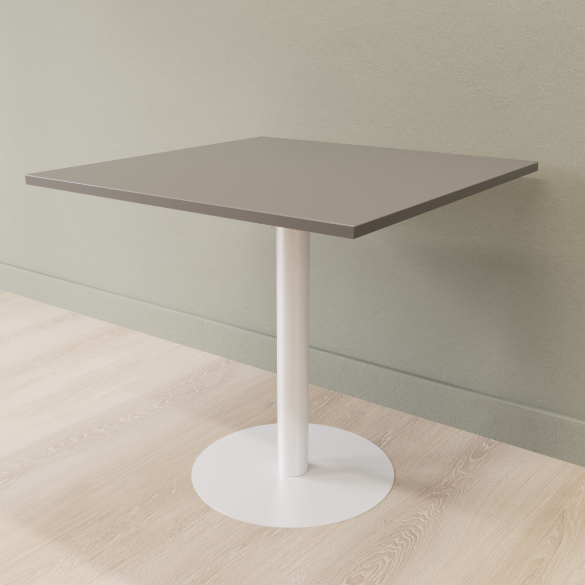 Cafebord med firkantet bordplade og rund fod, Størrelse 60 x 60 cm, Bordplade Mørkegrå, Stativ Hvid