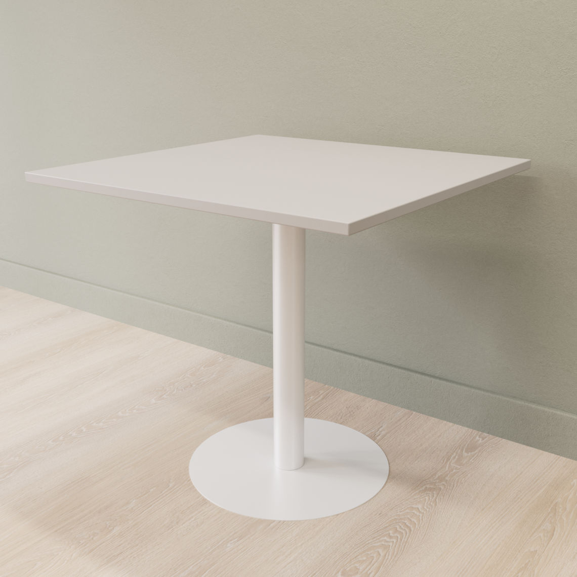 Cafebord med firkantet bordplade og rund fod, Størrelse 60 x 60 cm, Bordplade Lysegrå, Stativ Hvid