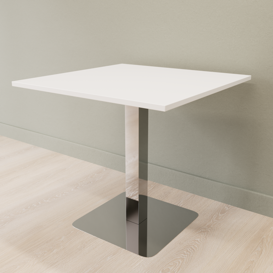Cafébord Kvadrat, poleret stål, Størrelse 60 x 60 cm, Bordplade Hvid