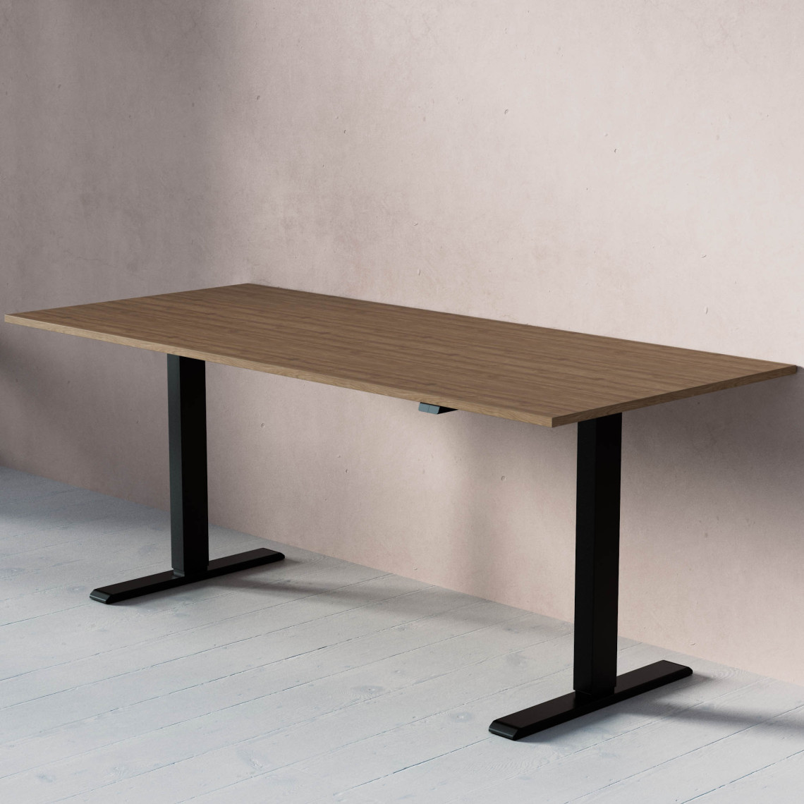Hæve Sænkebord - Standard, Størrelse 180x80 cm, Bordplade Valnød, Understel Sort