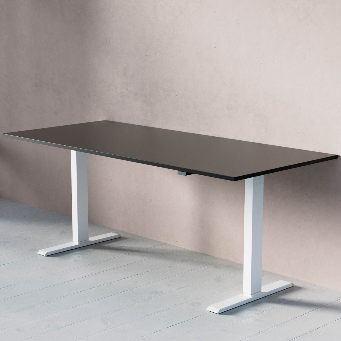 Hæve Sænkebord ACT - Basis, Størrelse 180x80 cm, Bordplade Sort, Understel Hvid