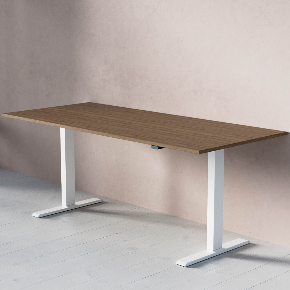Hæve Sænkebord - Standard, Størrelse 180x80 cm, Bordplade Valnød, Understel Hvid