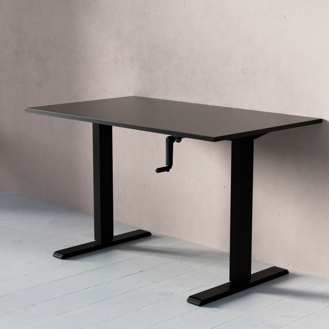 ACT Hæve- sænkebord med håndsving, Størrelse 120x70 cm, Bordplade Sort, Stativ Sort