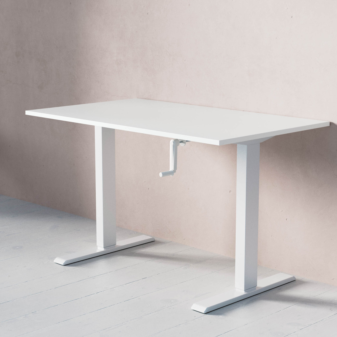 ACT Hæve- sænkebord med håndsving, Størrelse 120x70 cm, Bordplade Hvid, Stativ Hvid