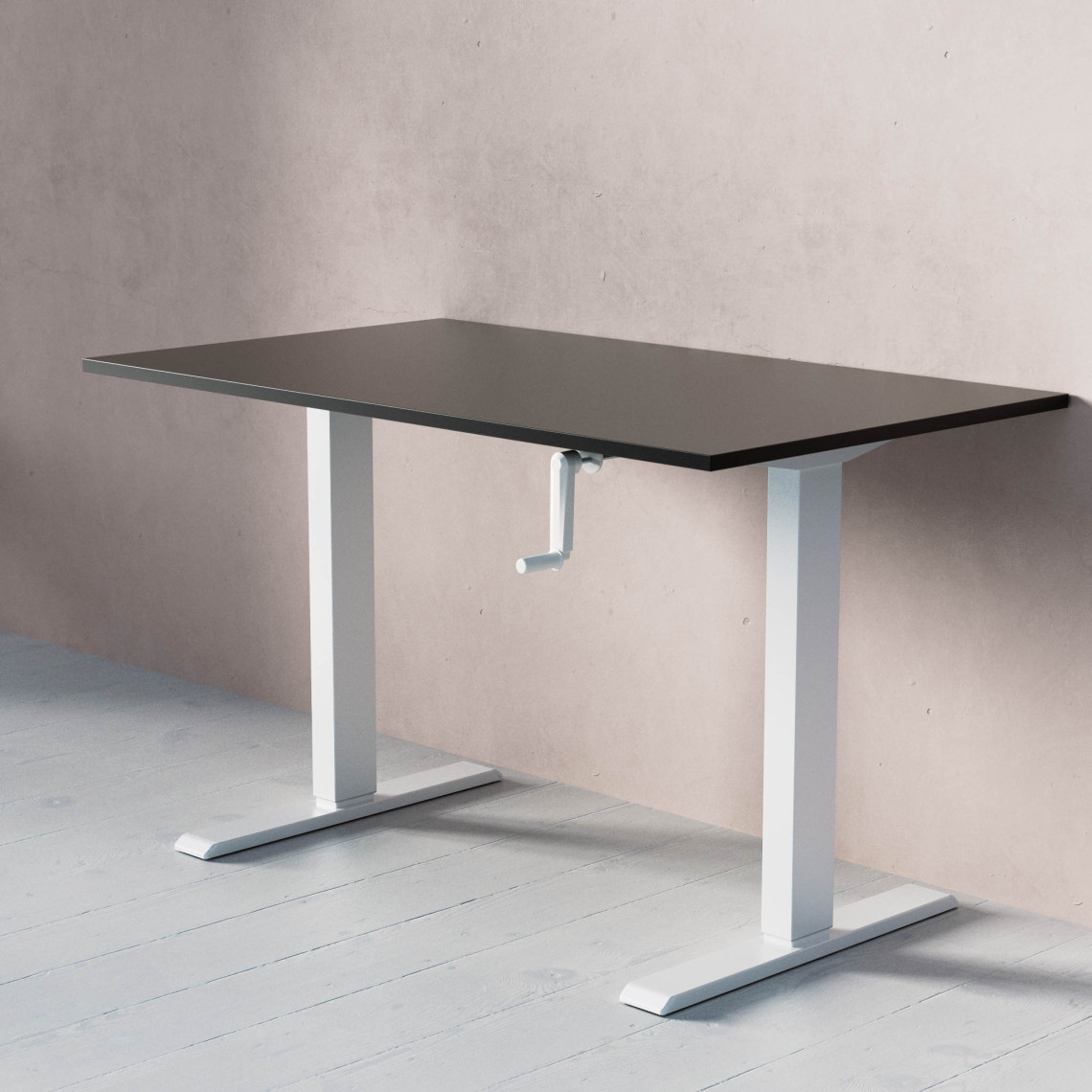ACT Hæve- sænkebord med håndsving, Størrelse 120x70 cm, Bordplade Sort, Stativ Hvid
