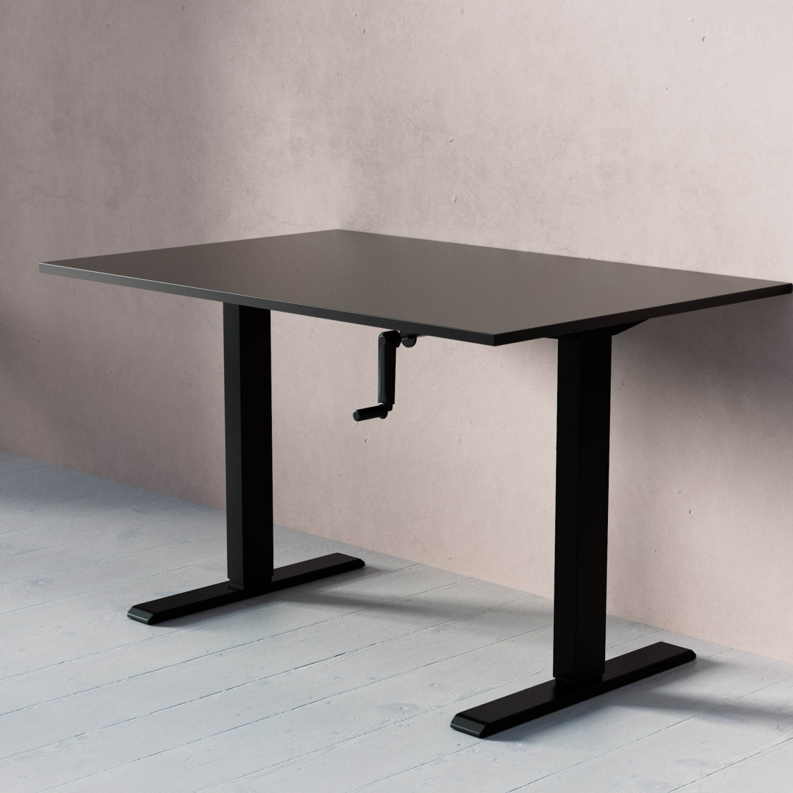 ACT Hæve- sænkebord med håndsving, Størrelse 120x80 cm, Bordplade Sort, Stativ Sort