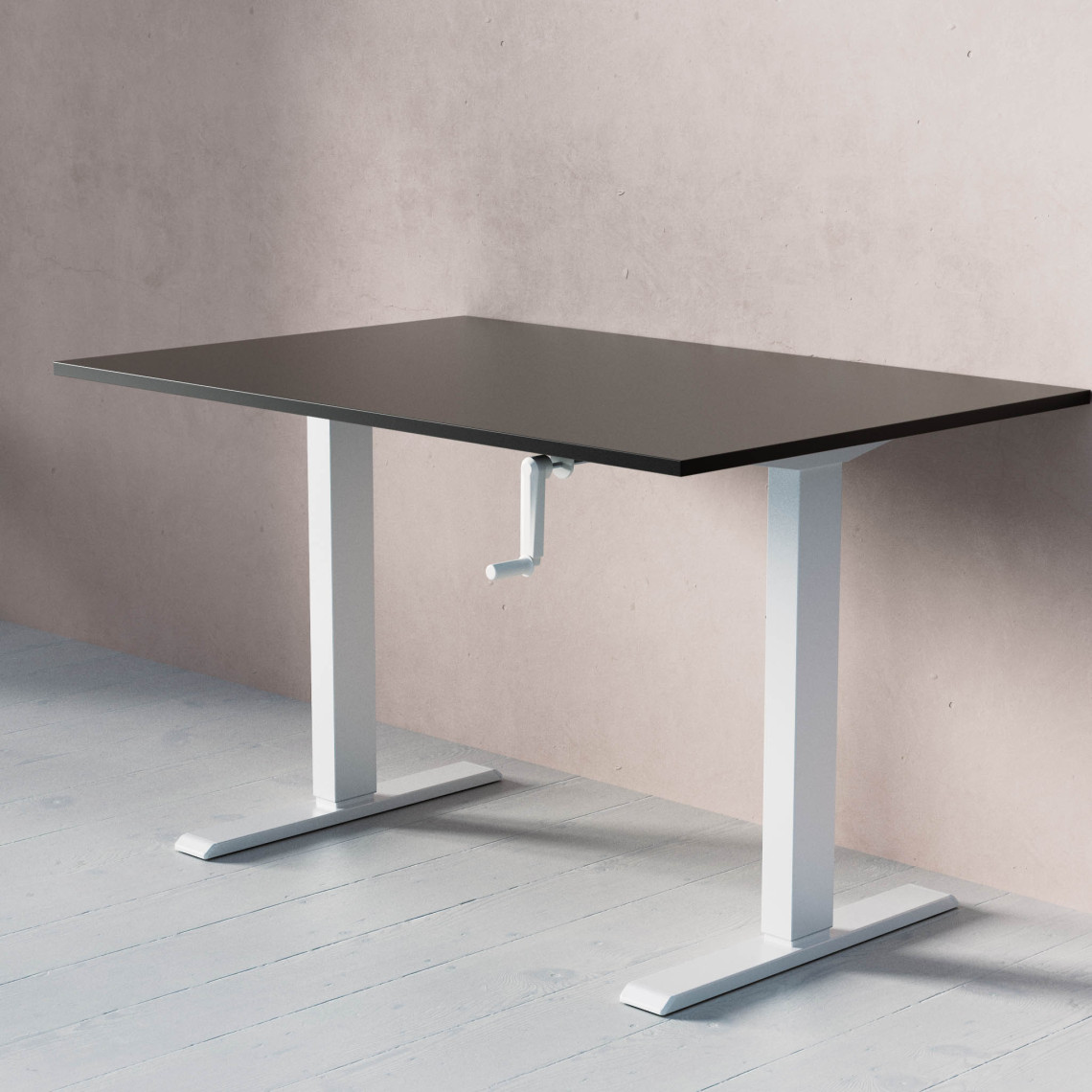 ACT Hæve- sænkebord med håndsving, Størrelse 120x80 cm, Bordplade Sort, Stativ Hvid
