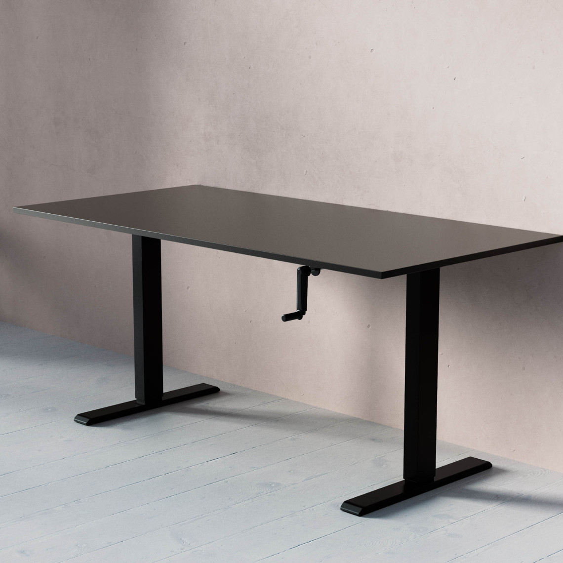 ACT Hæve- sænkebord med håndsving, Størrelse 160x80 cm, Bordplade Sort, Stativ Sort