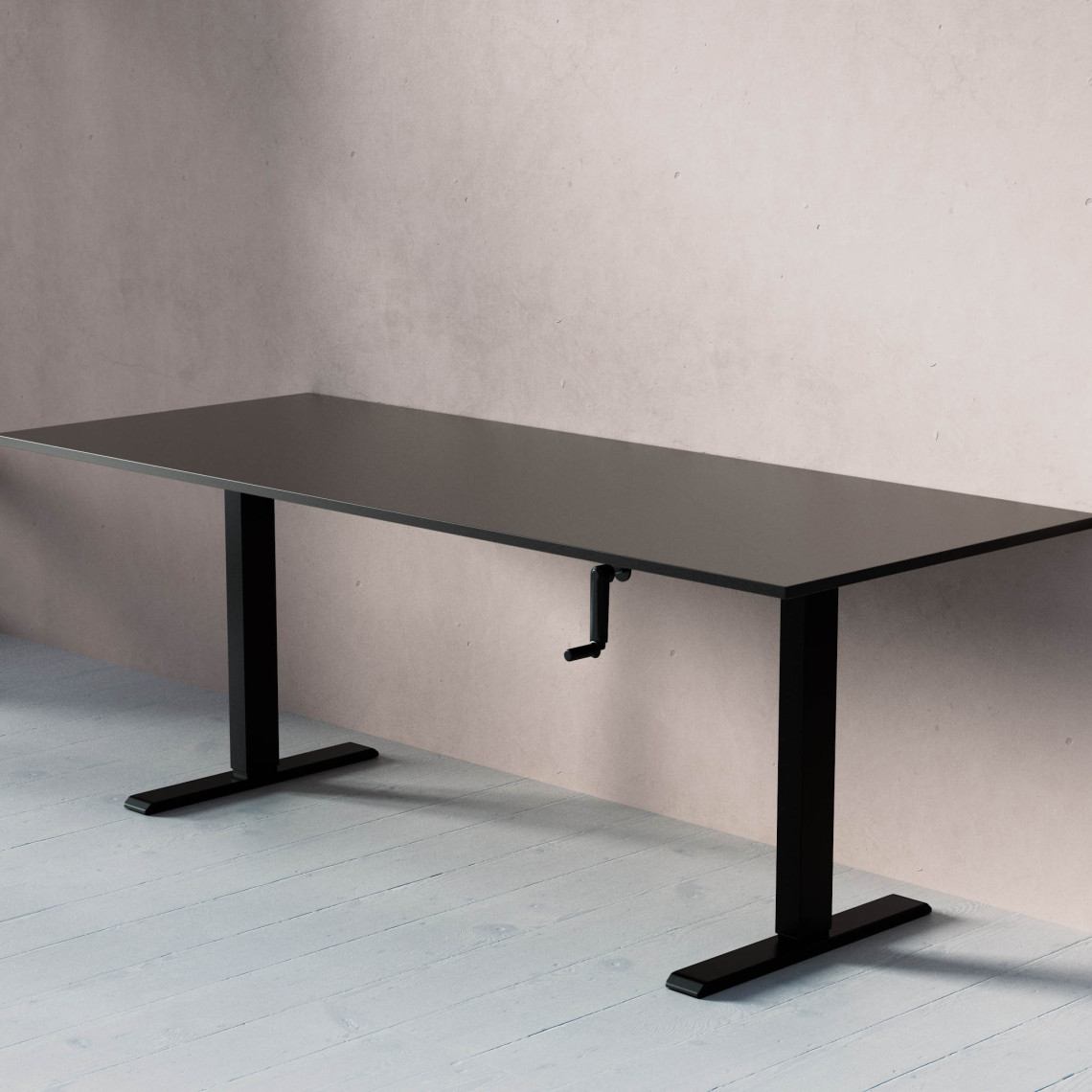 ACT Hæve- sænkebord med håndsving, Størrelse 200x80 cm, Bordplade Sort, Stativ Sort