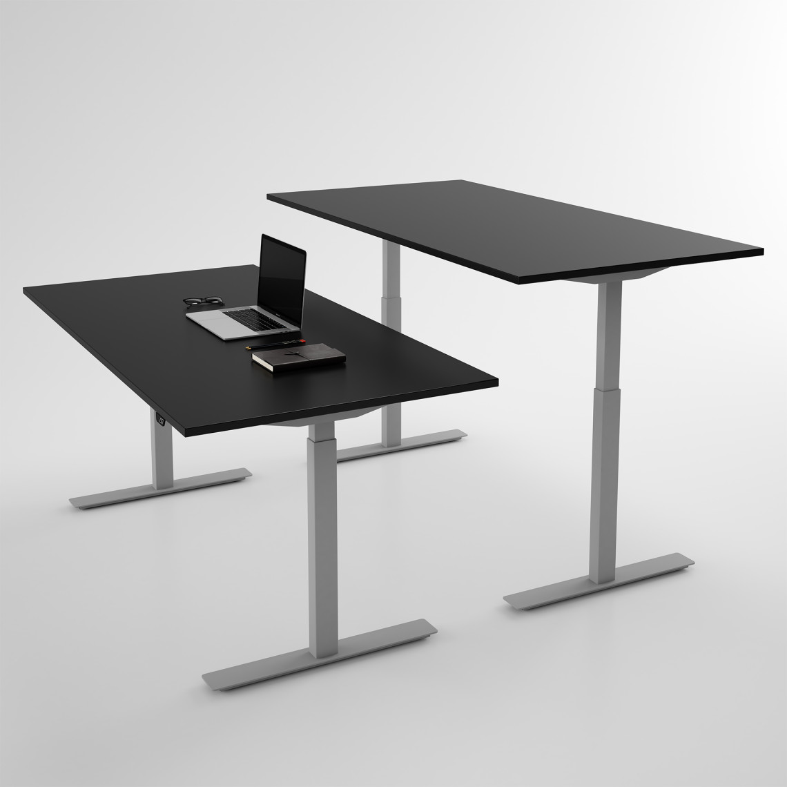 Hæve sænkebord - Pro3, Størrelse 120x60 cm, Bordplade Sort, Stativ Sølv