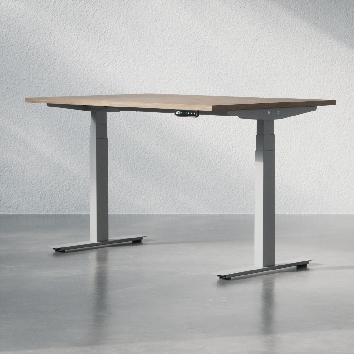 Hæve sænkebord - Premium, Størrelse 120x80 cm, Bordplade Valnød, Stativ Sølv