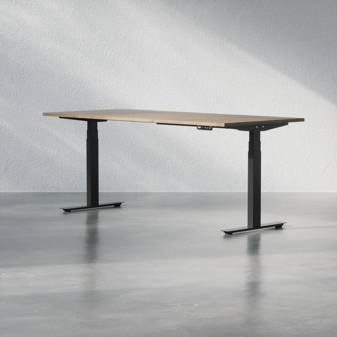 Hæve sænkebord - Premium, Størrelse 180x80 cm, Bordplade Valnød, Stativ Sort