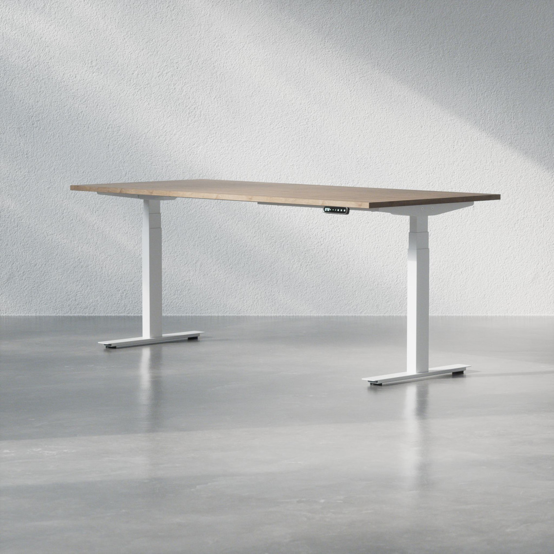 Hæve sænkebord - Premium, Størrelse 180x80 cm, Bordplade Valnød, Stativ Hvid
