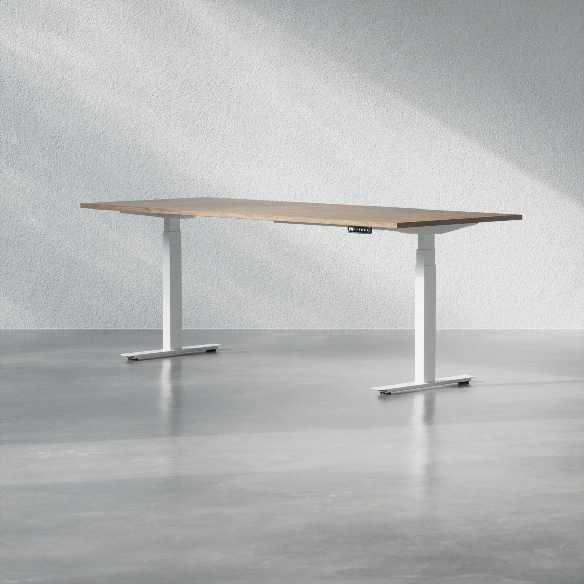 Hæve sænkebord - Premium, Størrelse 200x80 cm, Bordplade Valnød, Stativ Hvid