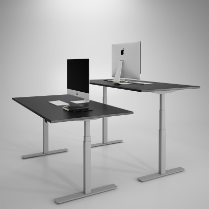 Höj och sänkbart skrivbord, silver stativ och svart skiva - Premium