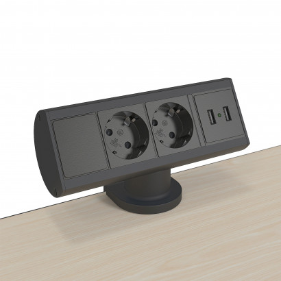 Axessline Desk - 2 stikkontakter 2 USB oplader, 31 mm, sort