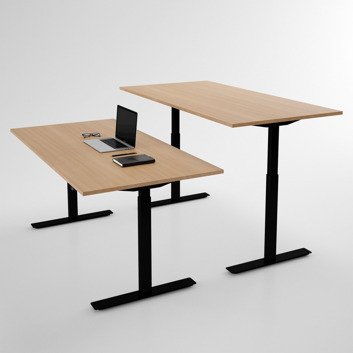 Hæve sænkebord - Pro3, Størrelse 120x60 cm, Bordplade Eg, Stativ Sort