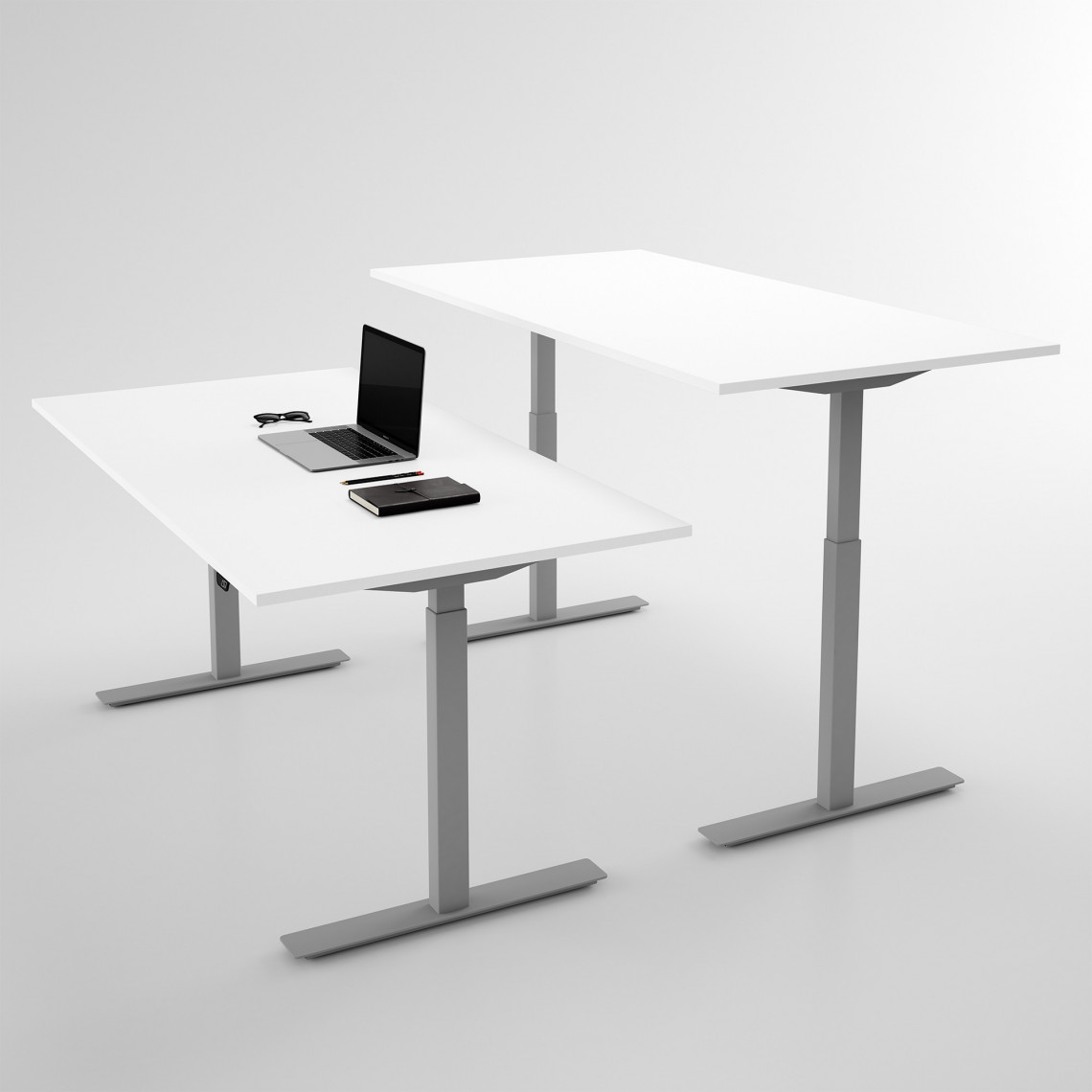 Hæve sænkebord - Pro3, Størrelse 120x60 cm, Bordplade Hvid, Stativ Sølv