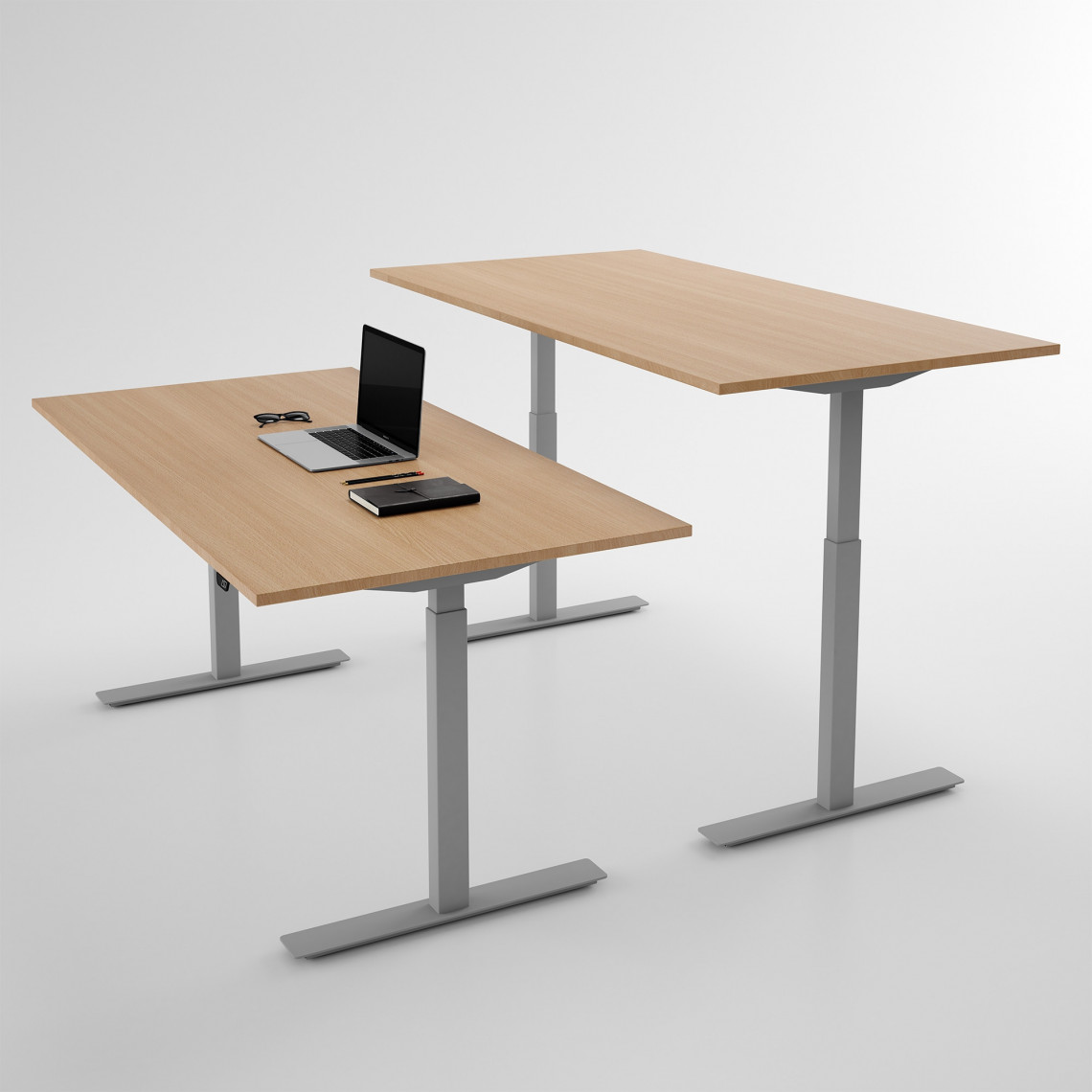 Hæve sænkebord - Pro3, Størrelse 120x60 cm, Bordplade Eg, Stativ Sølv