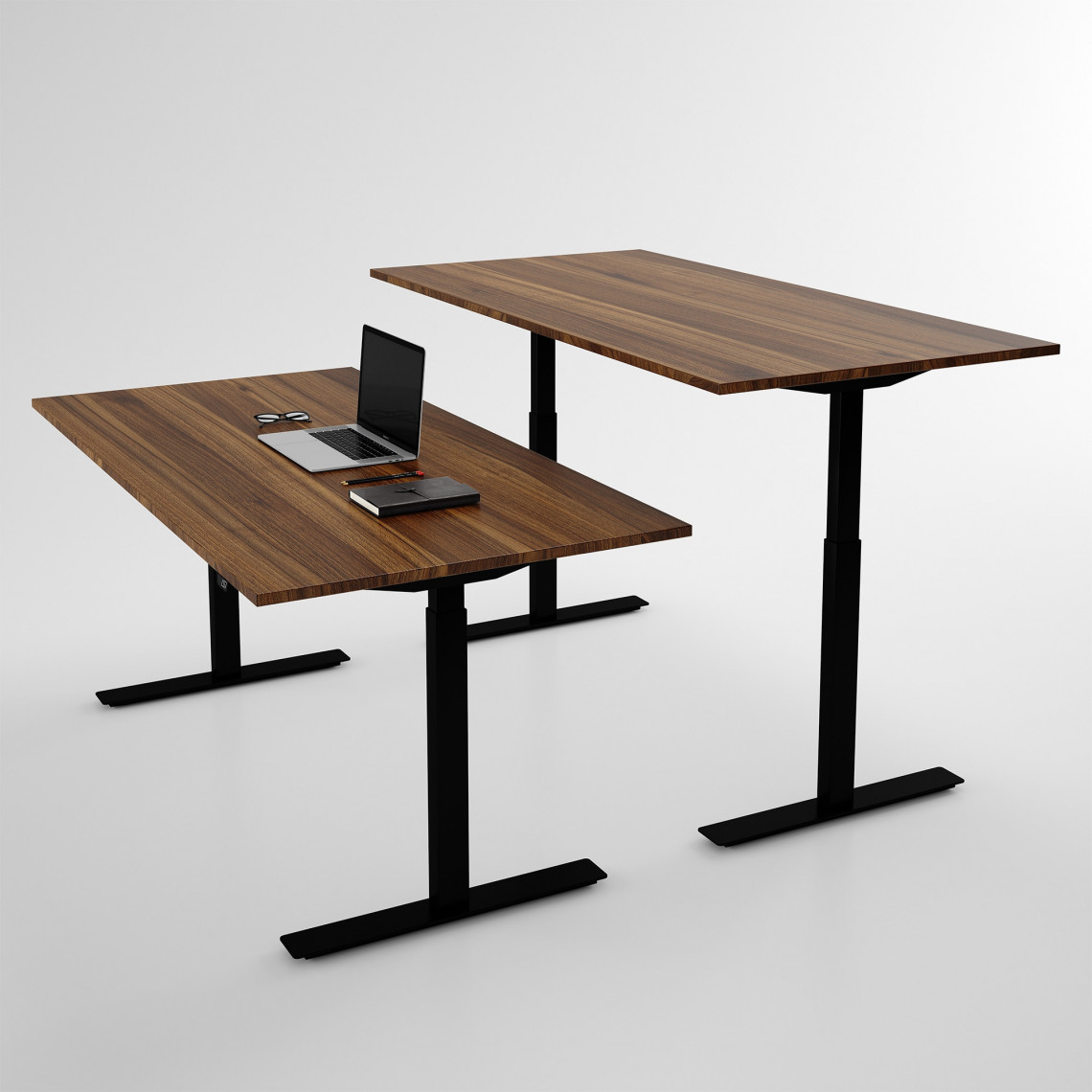 Hæve sænkebord - Pro3, Størrelse 120x60 cm, Bordplade Valnød, Stativ Sort