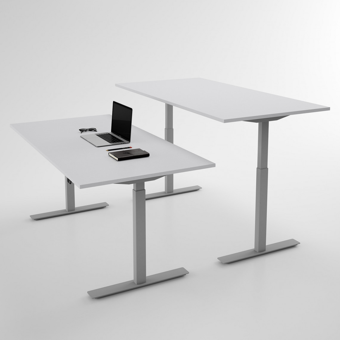 Hæve sænkebord - Pro3, Størrelse 120x60 cm, Bordplade Lysegrå, Stativ Sølv