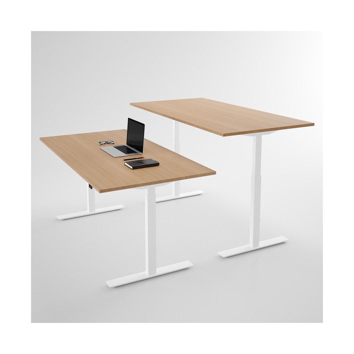 Hæve sænkebord - Pro3, Størrelse 120x60 cm, Bordplade Eg, Stativ Hvid