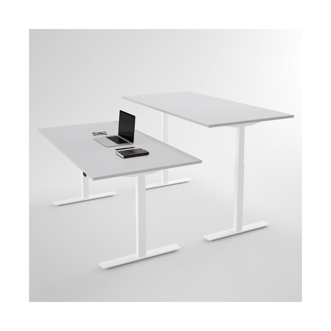 Hæve sænkebord - Pro3, Størrelse 120x60 cm, Bordplade Lysegrå, Stativ Hvid