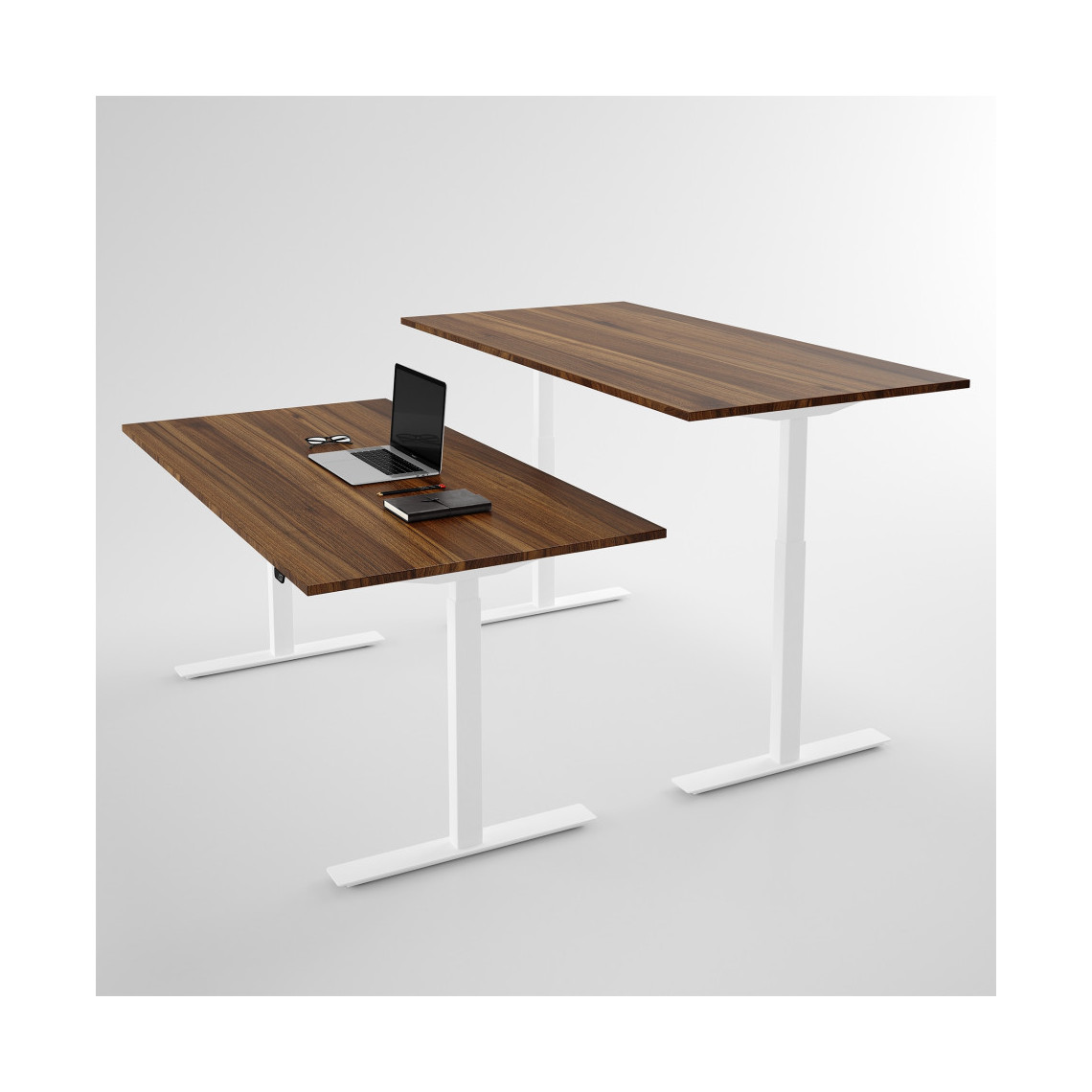 Hæve sænkebord - Pro3, Størrelse 120x60 cm, Bordplade Valnød, Stativ Hvid
