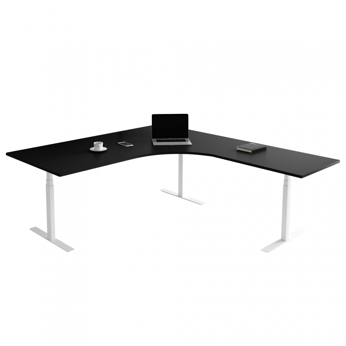 Fast hjørne skrivebord, Størrelse 160 x 200 cm, Bordplade Sort, Stativ Hvid