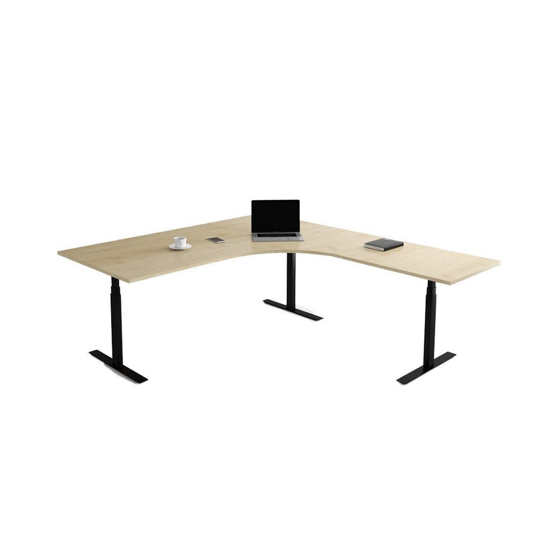Fast hjørne skrivebord, Størrelse 160 x 200 cm, Bordplade Birk, Stativ Sort